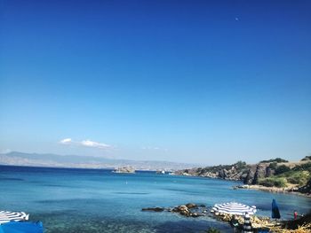 Scenic view of sea against clear blue sky