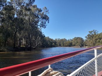 Scenic view of river against clear blue sky