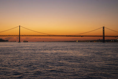 View of suspension bridge at sunset