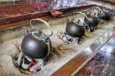 High angle view of eggs in kitchen