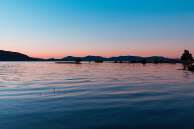 Scenic view of sea against clear sky during sunset
