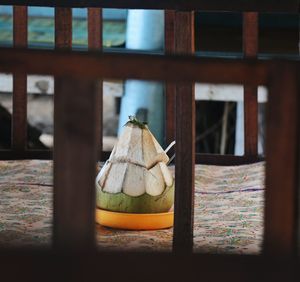 Close-up of bread on glass window