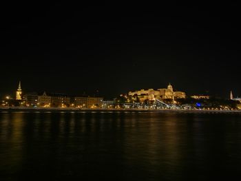 Illuminated buildings at night