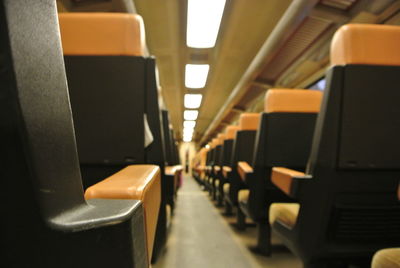 Close-up of seats in train