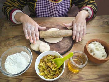 High angle view of food on table