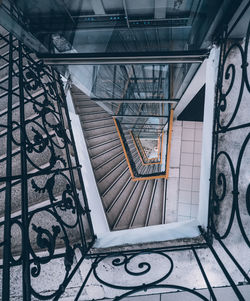 High angle view of spiral staircase of building