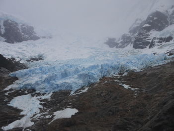 Scenic view of frozen landscape against sky