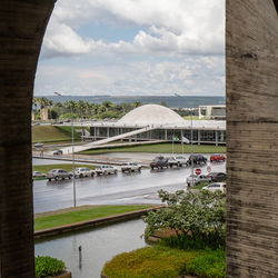 View of bridge against cloudy sky