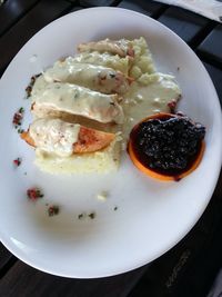 High angle view of meal served in plate