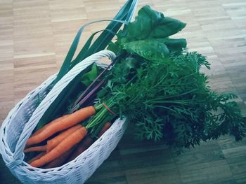 High angle view of vegetables on table