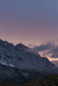 Scenic view of mountain against sky during sunset