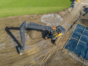 High angle view of working at construction site