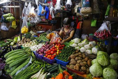 Various vegetables for sale at market stall