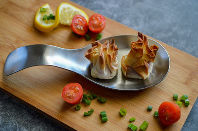 High angle view of food on table