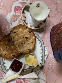 High angle view of breakfast on table