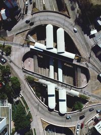 High angle view of bridge and buildings in city