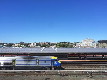 Railroad tracks against clear sky