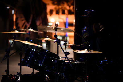 Drum kit on stage during popular music concert