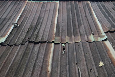 High angle view of roof tiles on boardwalk