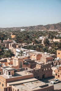 High angle view of townscape against clear sky