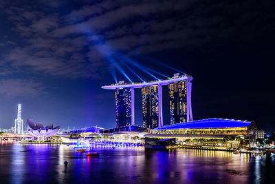 Illuminated ferris wheel in city at night