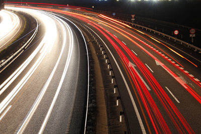 Light trails on road at night