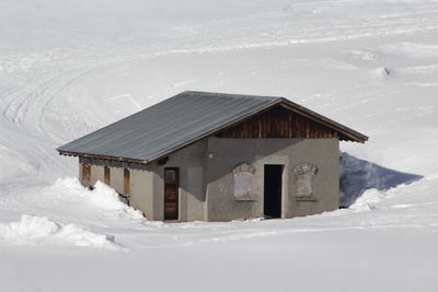 Building on snow covered field