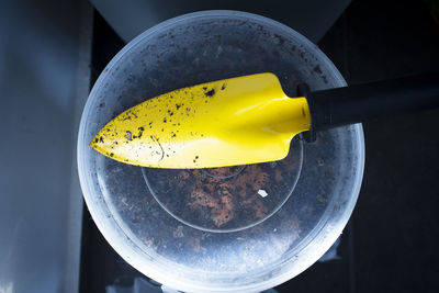 High angle view of egg in container