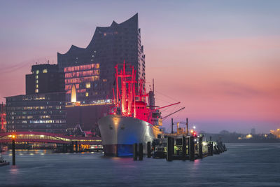 Germany, hamburg, museum ship and elbe philharmonic hall in background