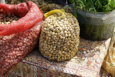 High angle view of vegetables for sale in market