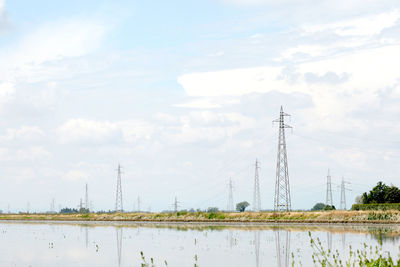 Panoramic shot of electricity pylon against sky