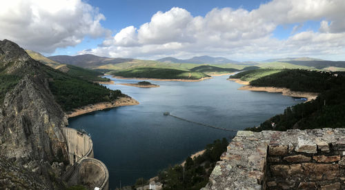 Panoramic view of sea and mountains against sky santa luzia 