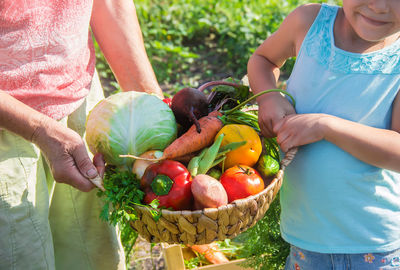 Midsection of woman holding vegetables