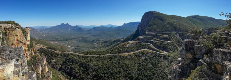 Scenic view of mountains against clear sky