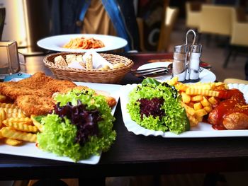 Close-up of meal served on table