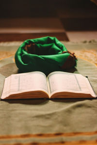 Close-up of open book on table