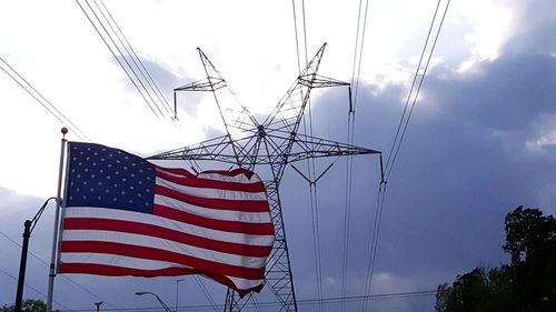 Low angle view of flag against sky