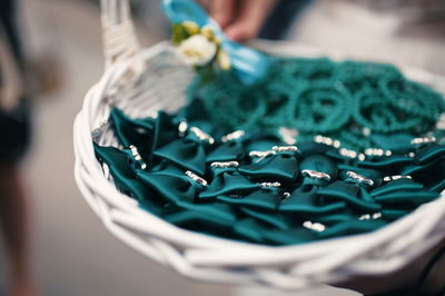 Wicker basket with wedding decoration