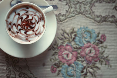 High angle view of coffee on table