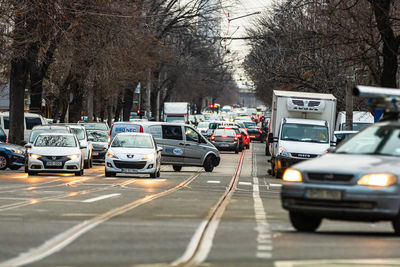 Traffic on road in city