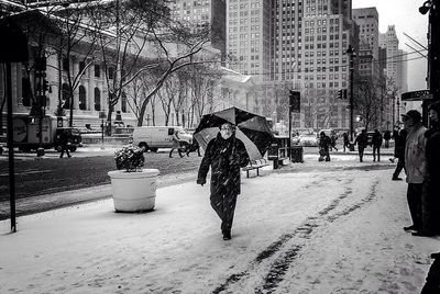 People walking on city street