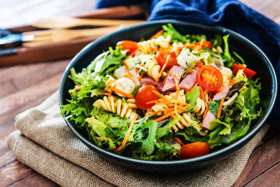 Close-up of salad in bowl on table