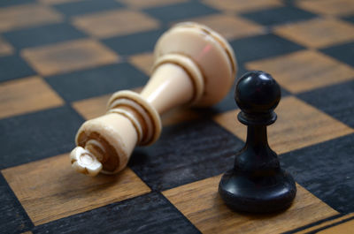 High angle view of chess pieces