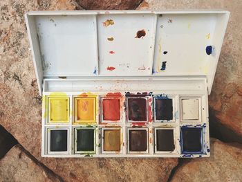 High angle view of multi colored pencils on table