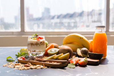 Close-up of breakfast on table