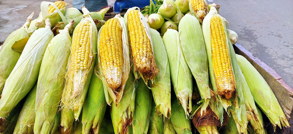 High angle view of vegetables for sale in market