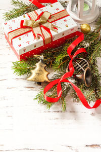 High angle view of christmas decoration on table