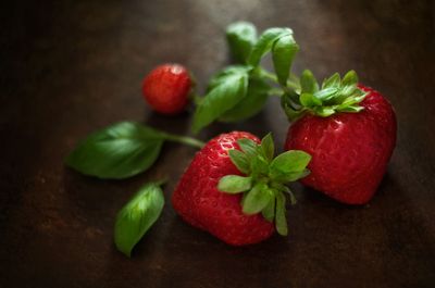 Close-up of strawberries on table