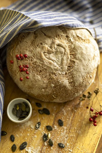 High angle view of bread on table