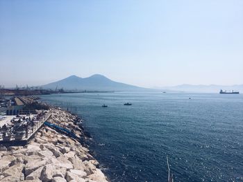 High angle view of sea against clear sky